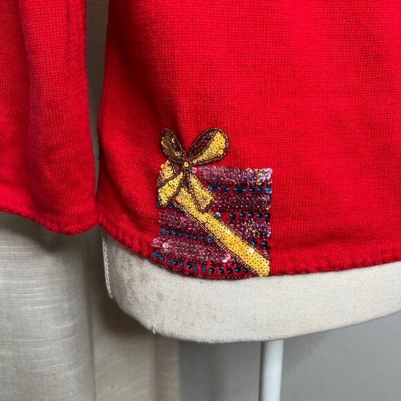 Vintage Y2K Michael Simon Christmas Sweater Sequin Presents Holiday Red SMALL - Picture 11 of 13